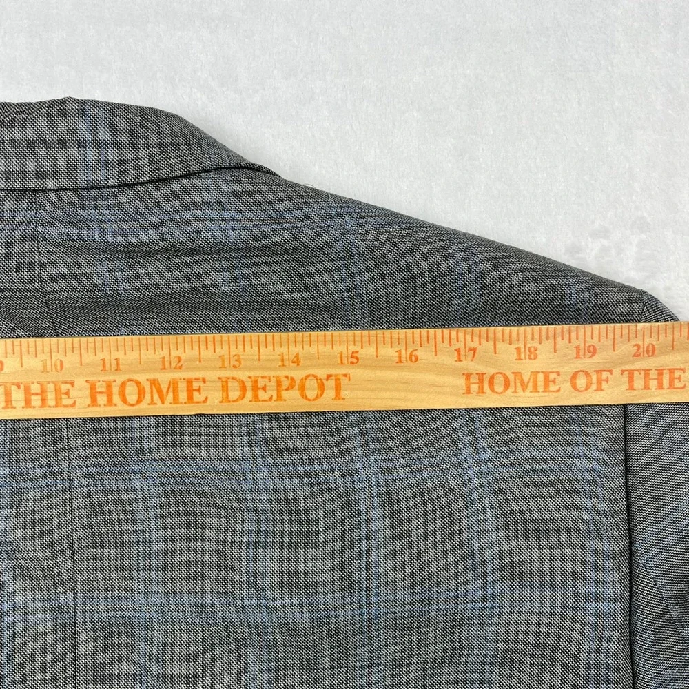 Lauren Ralph Lauren Silk Wool Two-Button Blazer Mens 46R Grey Plaid Glen Check